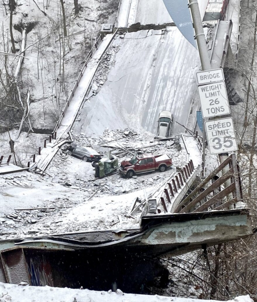 Scary images from a collapsed bridge in Pennsylvania, at least ten injured