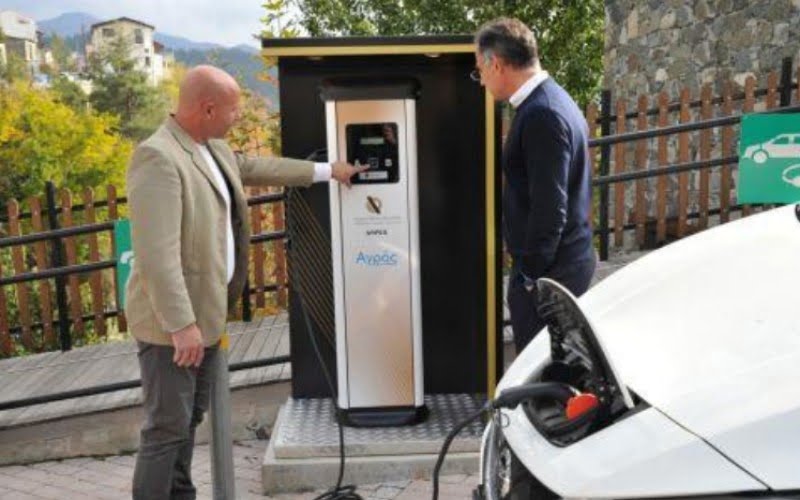 An electric car charging station in Agros is officially in operation